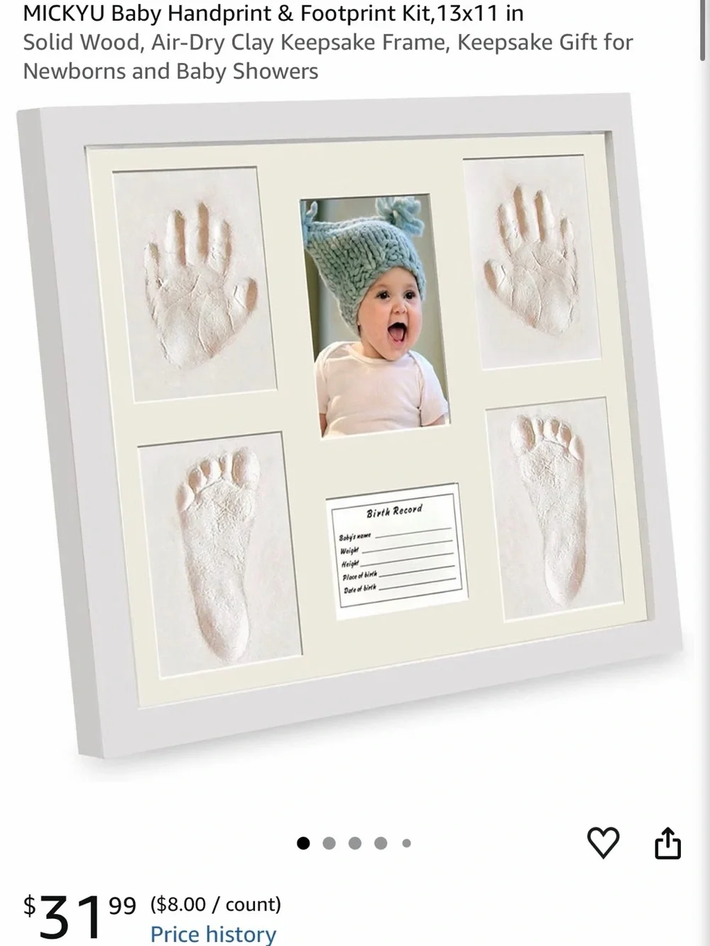 Baby Handprint & Footprint Keepsake Frame - White